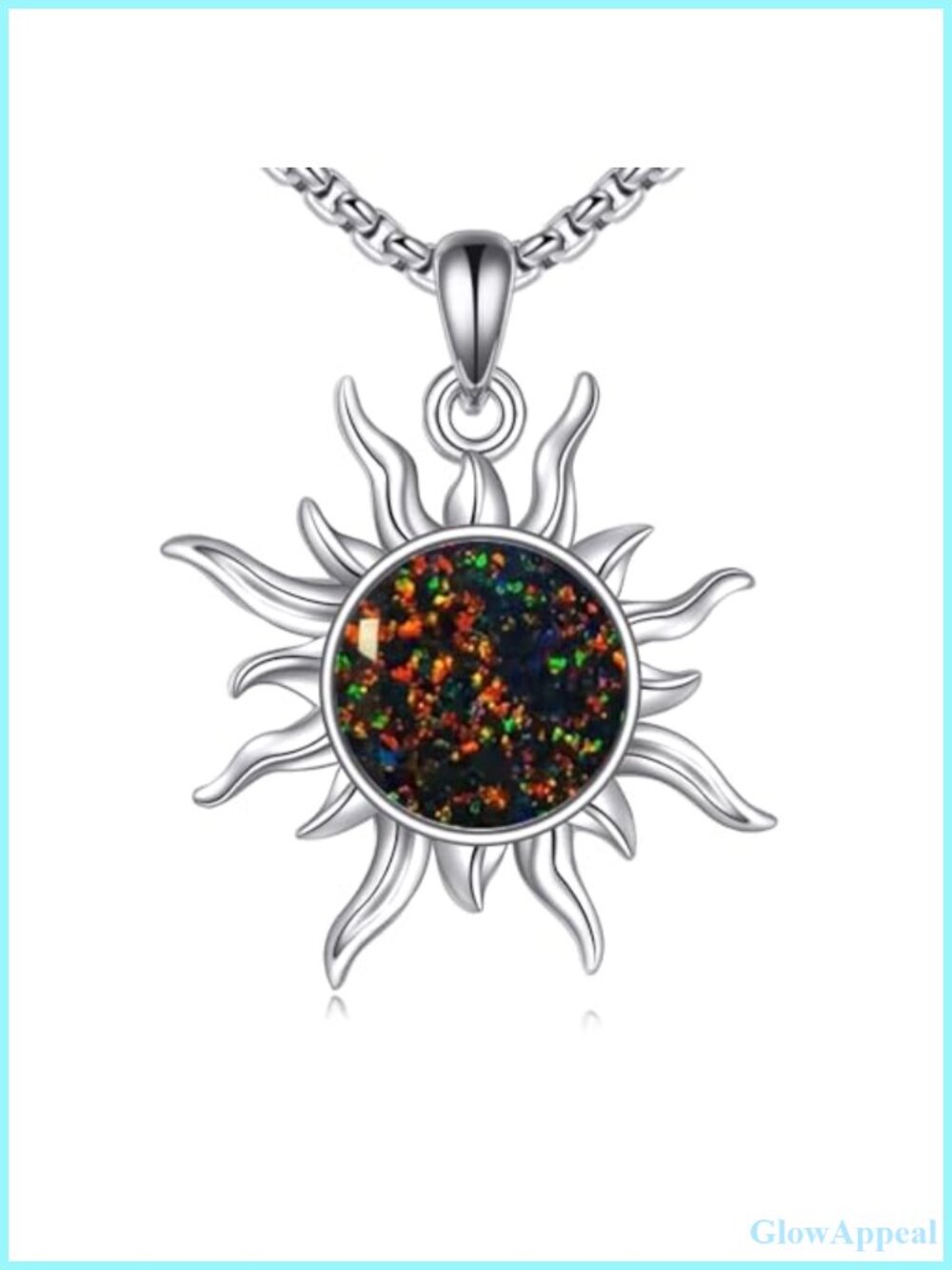 925 Sterling Silver Sun Necklace Black Opal Pendant 22in Chain